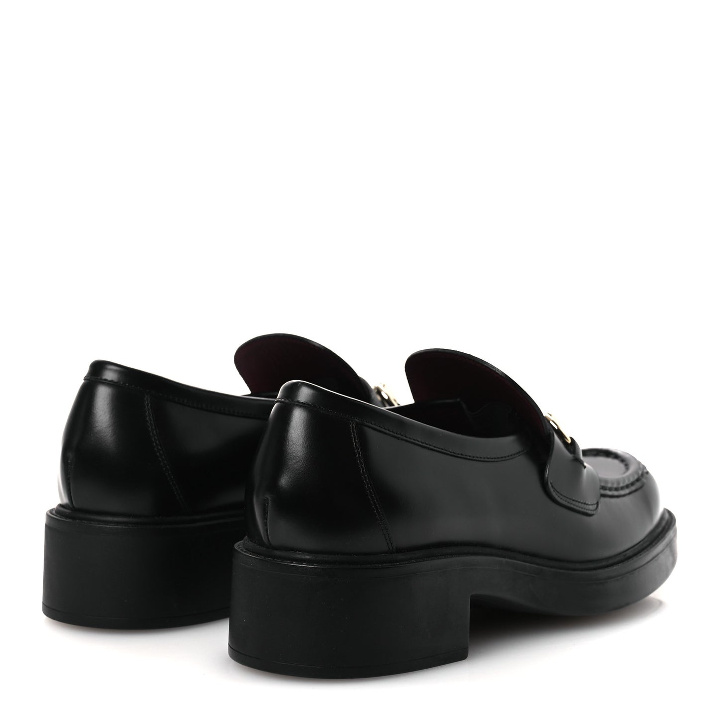 Calfskin Horsebit Womens Lug Sole Loafers 38.5 Black