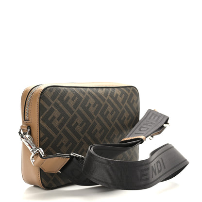 Fendi Glazed Fabric Vitello Cover FF 1974 Diagonal Bi-Color Medium Camera Case Tobacco Moro Sand Black 3 of 9