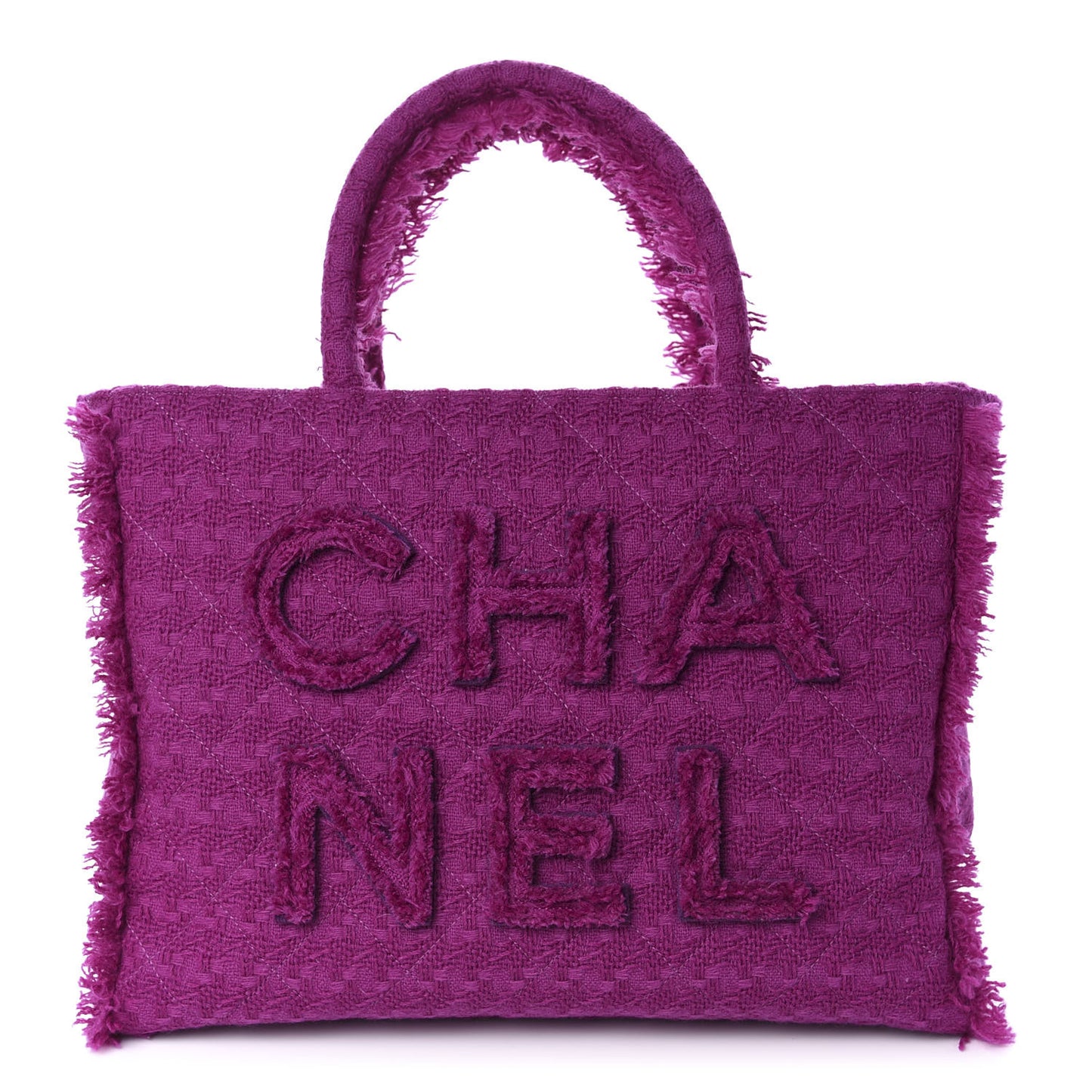 Wool Tweed Large Zipped Shopping Tote Magenta