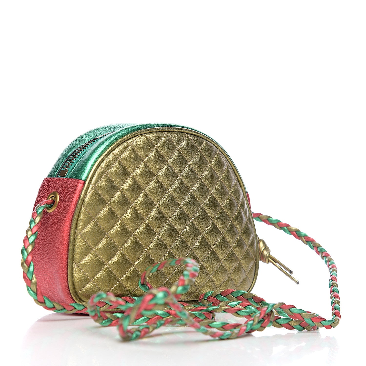 Gucci Laminated Nappa Trapuntata Mini Zumi Dome Shoulder Bag Rosso Jasmine Green Rame 2 of 8