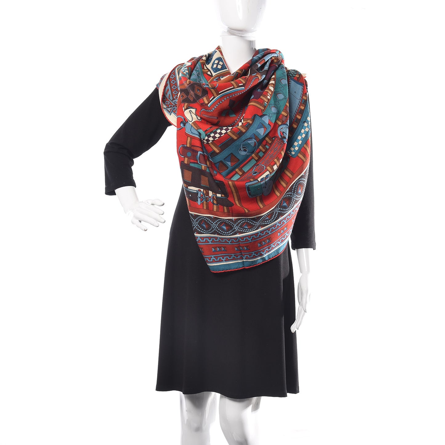 Cashmere Silk Colliers de Chiens Shawl 140 Rouge Petrole Canard