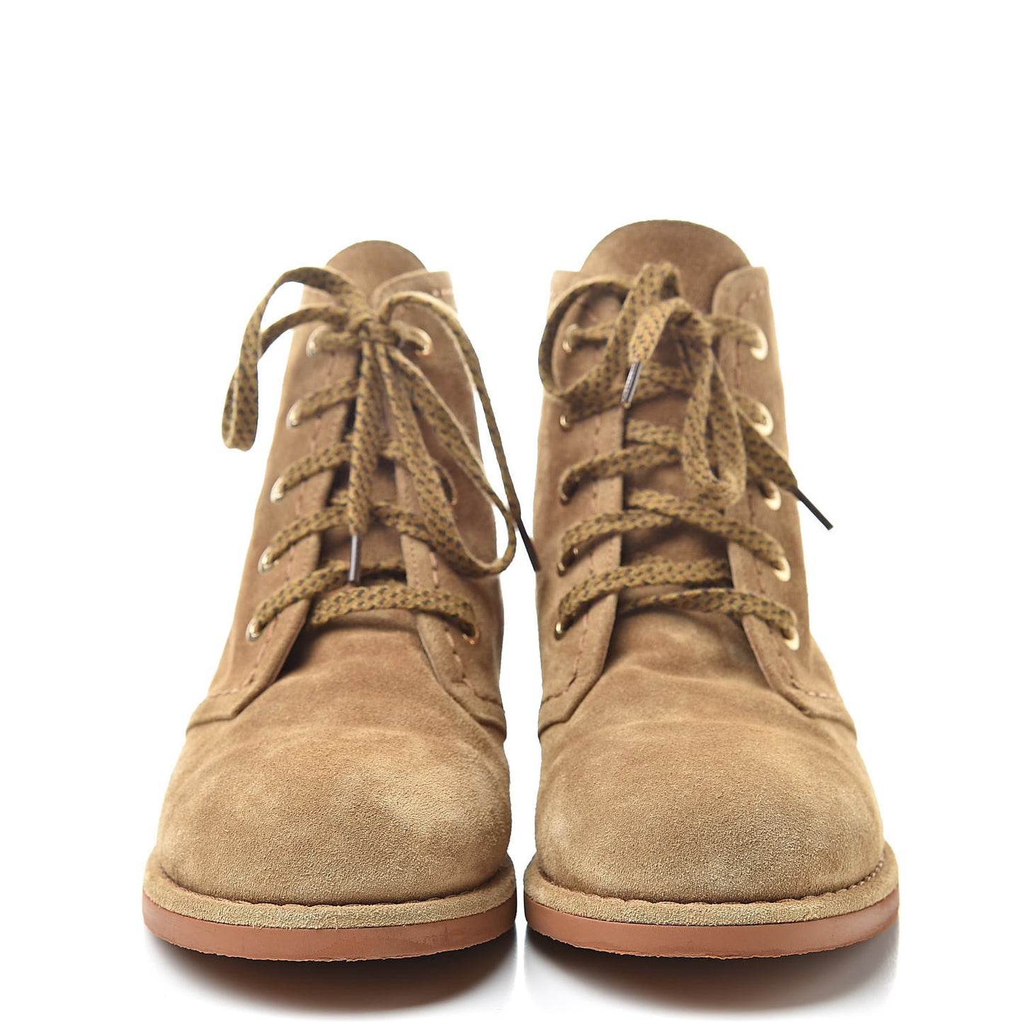 Suede Calfskin Womens Lace Up Short Boots 39.5 Dark Beige