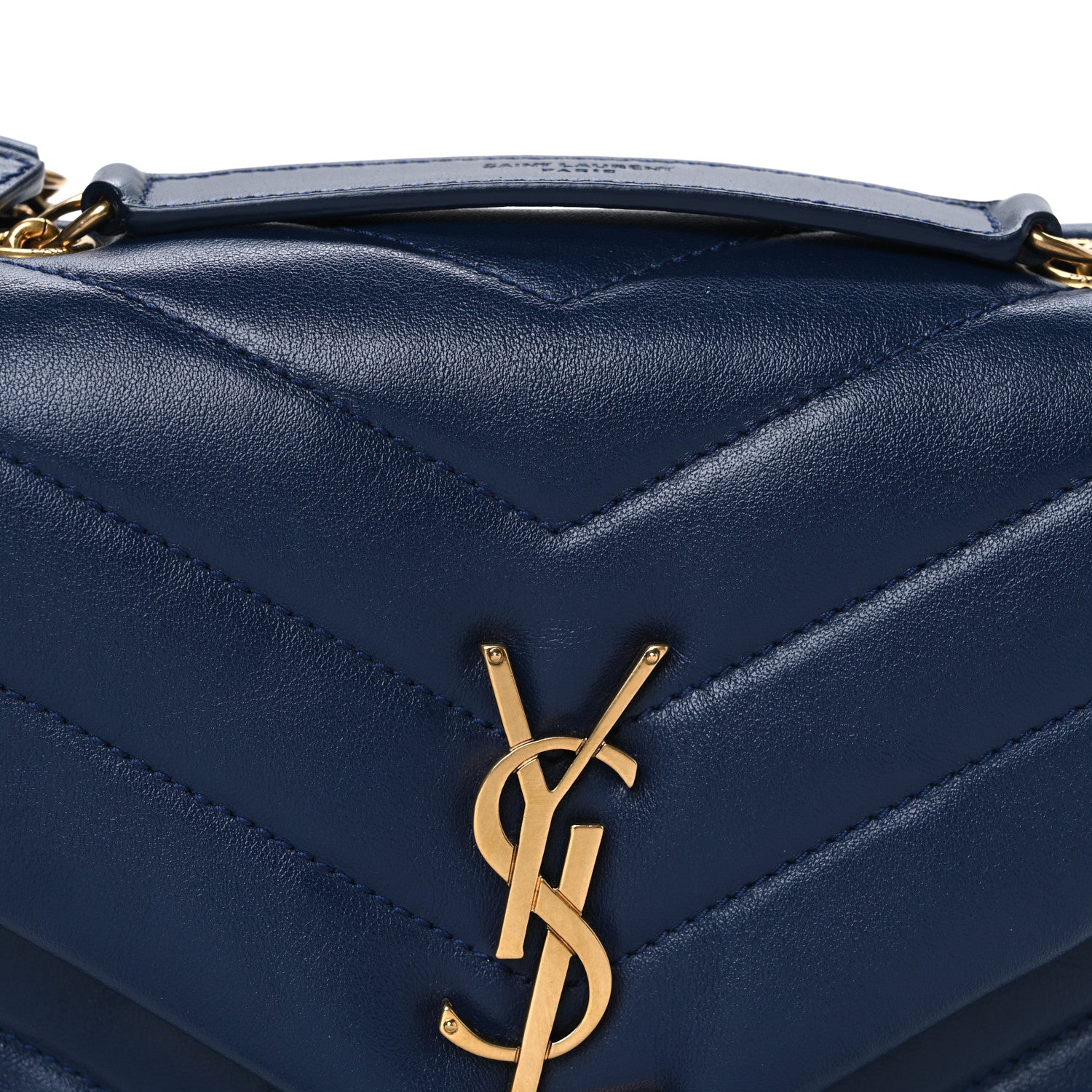 Saint Laurent Calfskin Y Quilted Monogram Small Loulou Chain Satchel Navy 8 of 10