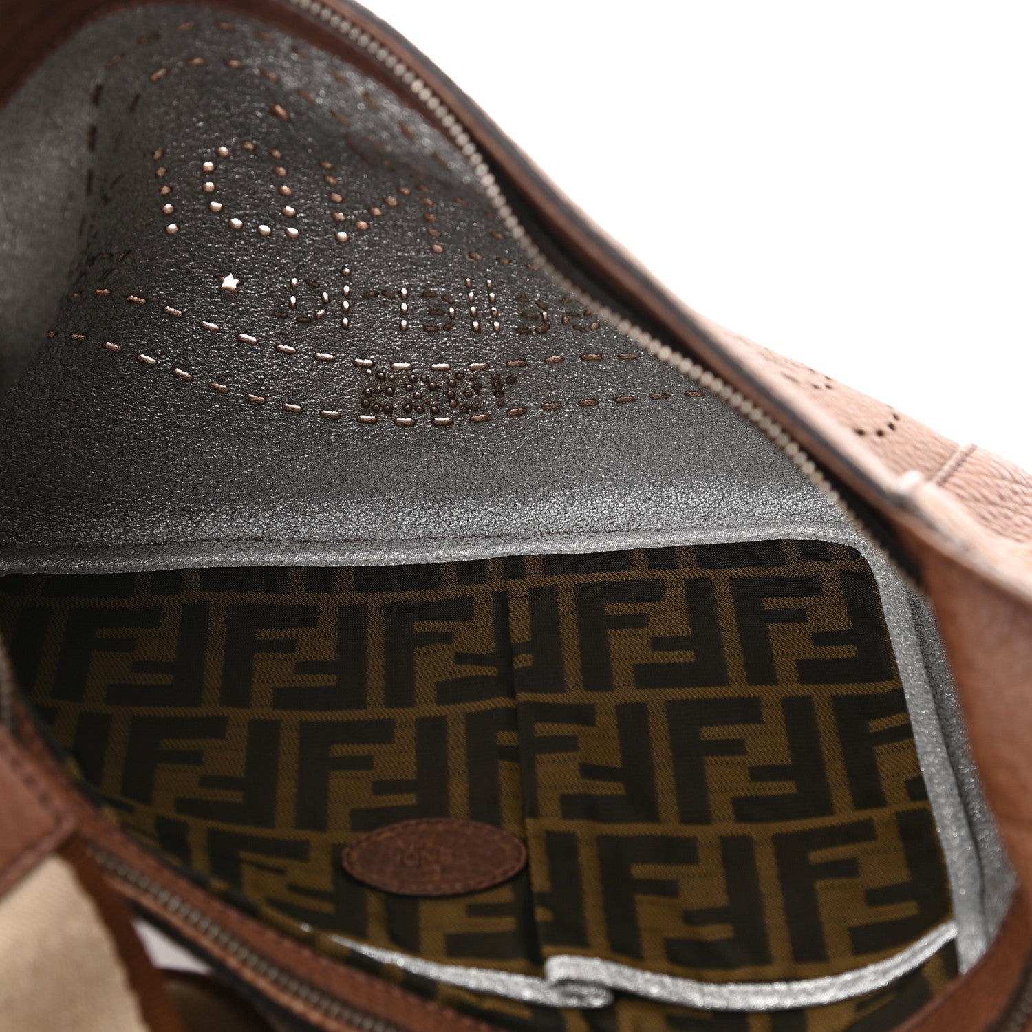 Fendi Calfskin Romano Selleria Logo Shoulder Bag Brown 5 of 13