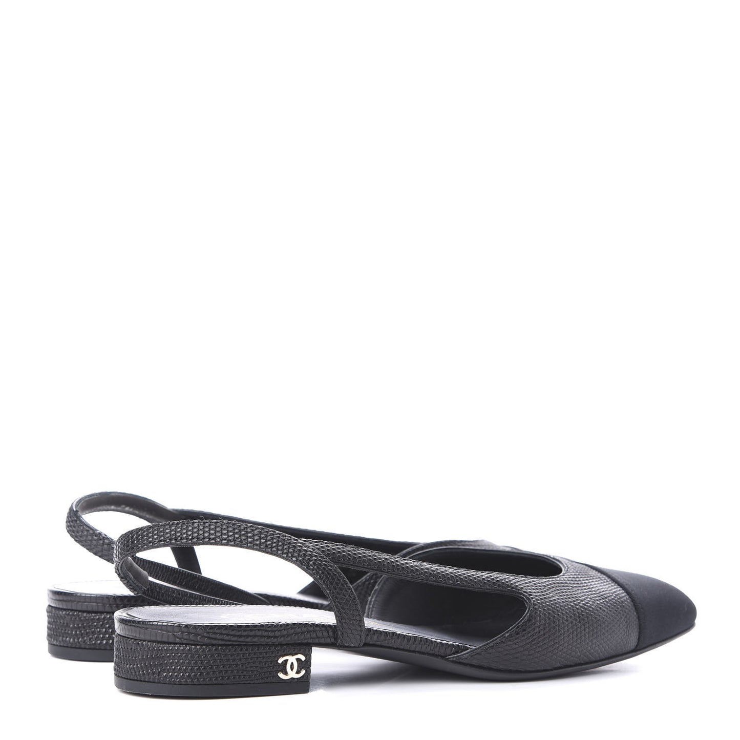 Lizard Grosgrain Cap Toe CC Slingback Sandals 36 Black