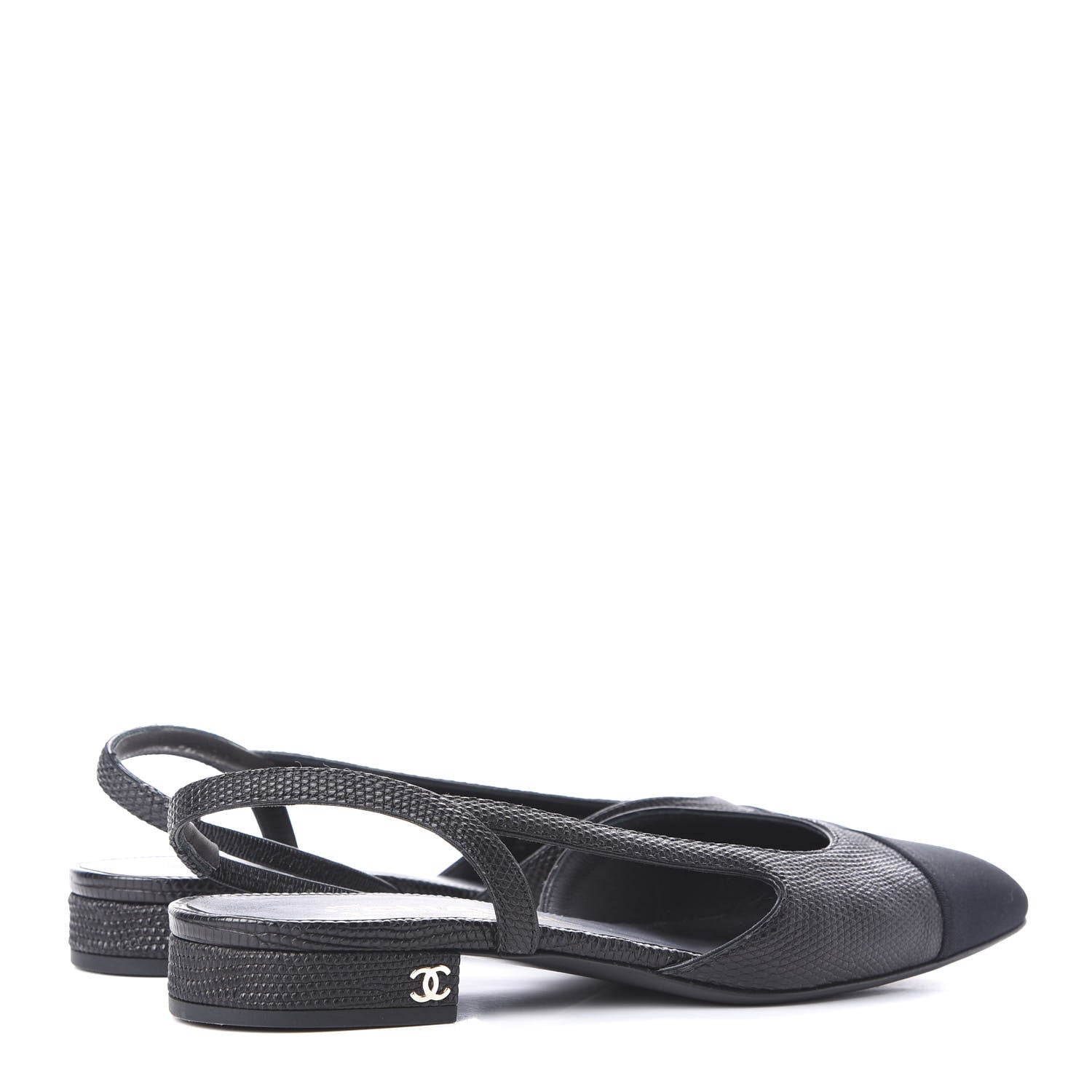 Chanel Lizard Grosgrain Cap Toe CC Slingback Sandals 36 Black 4 of 10