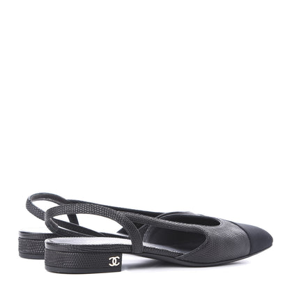 Chanel Lizard Grosgrain Cap Toe CC Slingback Sandals 36 Black 4 of 10