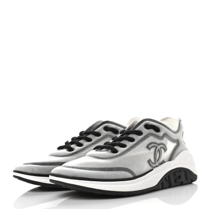 Chanel Calfskin Mesh Lycra Womens Logo Sneakers 38.5 White Black 3 of 7