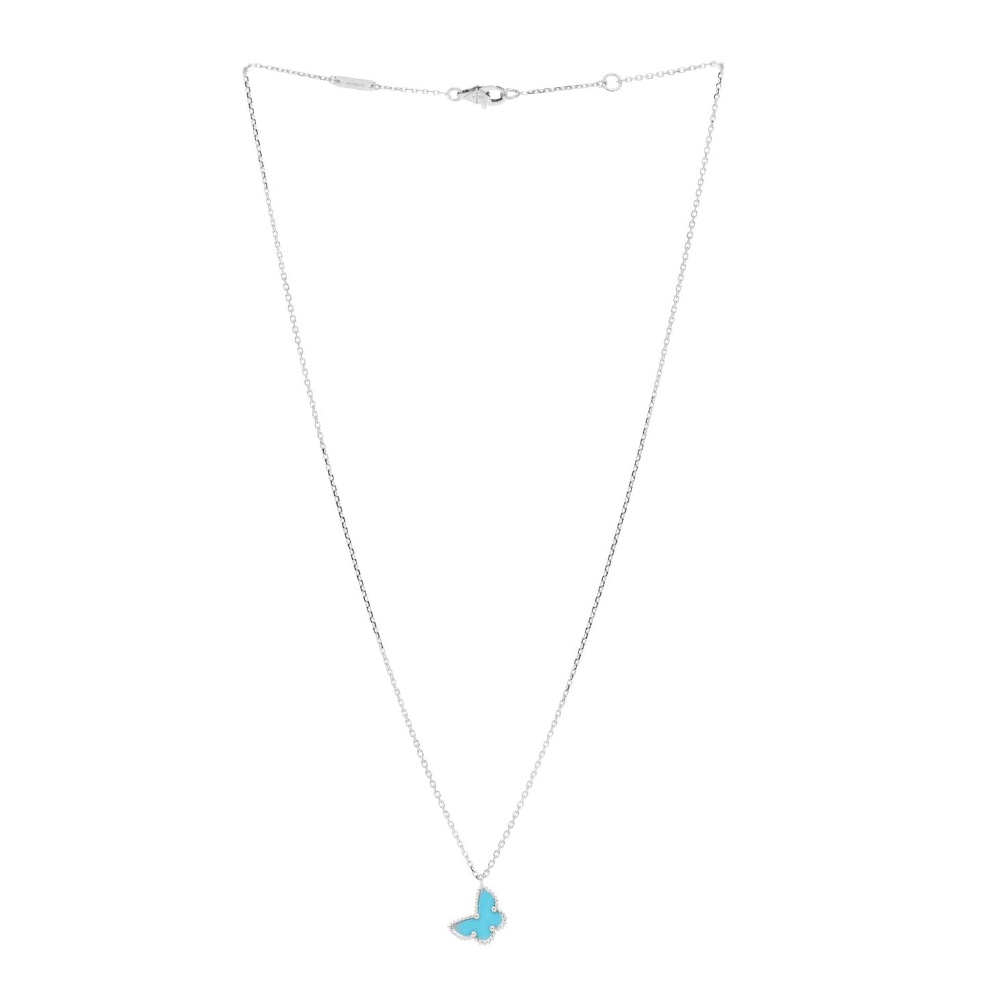 18K White Gold Turquoise Sweet Alhambra Butterfly Pendant Necklace