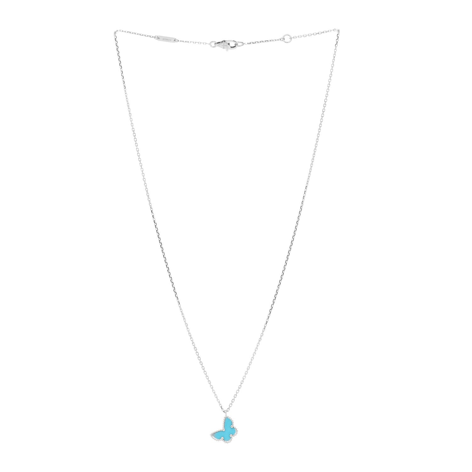 Van Cleef & Arpels 18K White Gold Turquoise Sweet Alhambra Butterfly Pendant Necklace 3 of 4