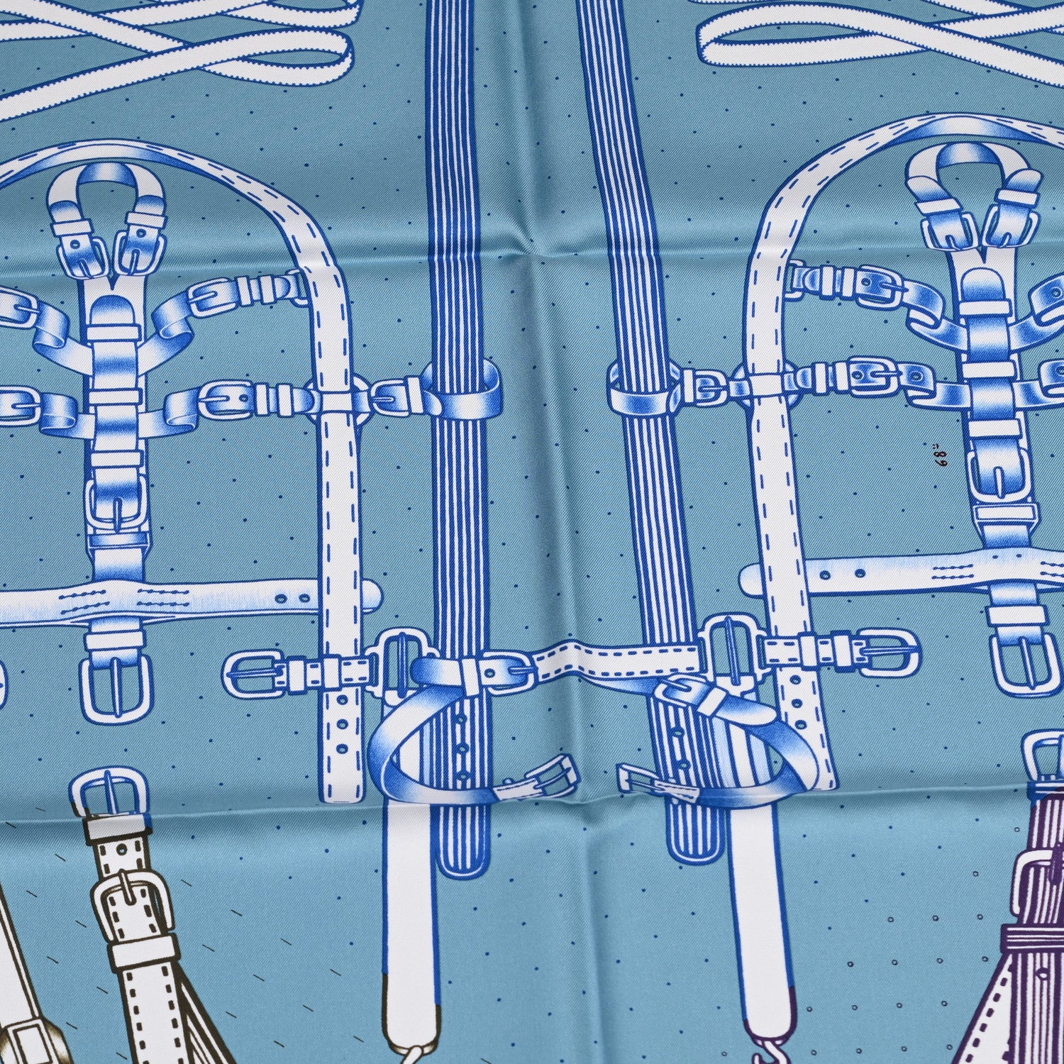 Hermes Silk Harnais De Timon Scarf 90 Bleu Glacier Bordeaux 3 of 5