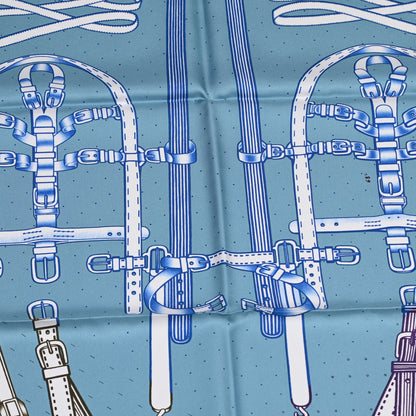 Hermes Silk Harnais De Timon Scarf 90 Bleu Glacier Bordeaux 3 of 5