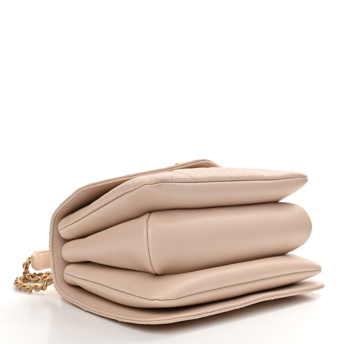 Calfskin Quilted Small Gold Top Handle Flap Beige