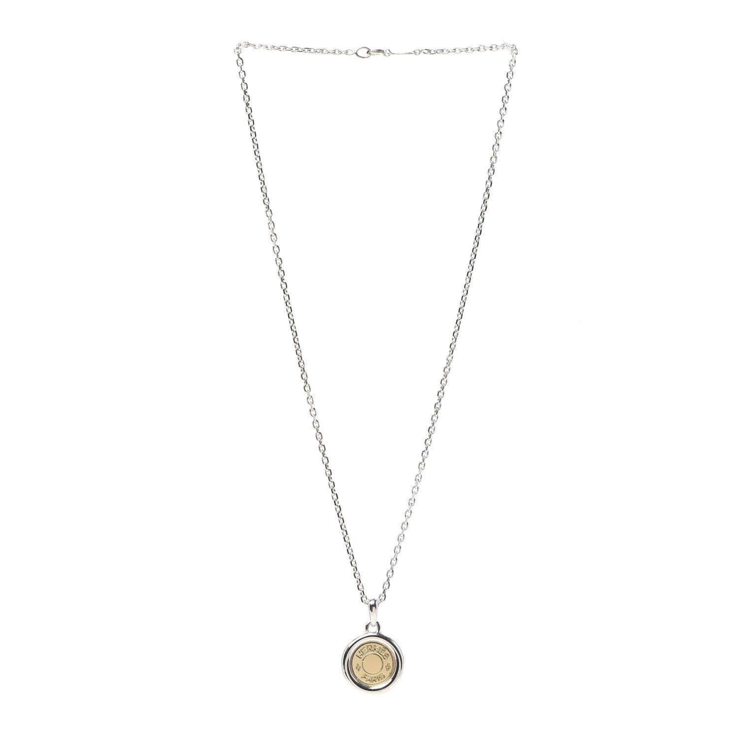 Hermes Sterling Silver 18K Yellow Gold Clou De Selle Pendant Necklace 3 of 5