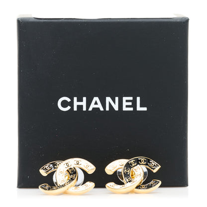 Chanel Enamel CC Logo Earrings Gold Black White 5 of 5