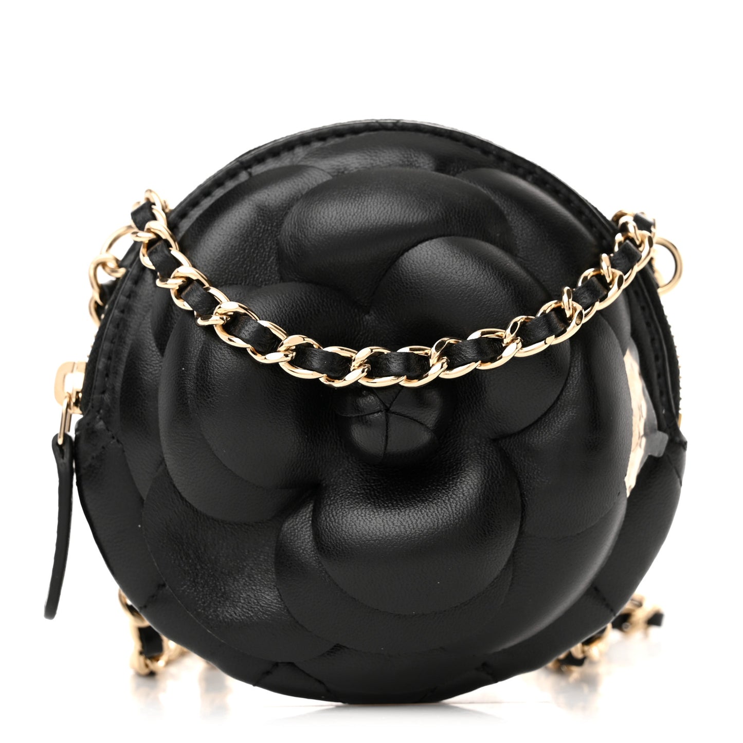 Lambskin Mini Camellia Bouquet Clutch With Chain Black