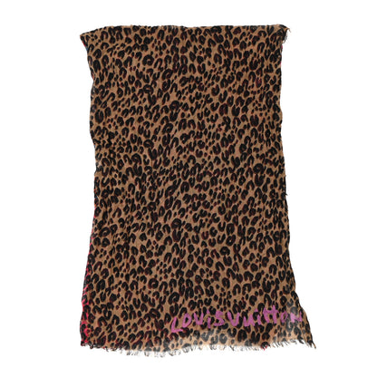 Louis Vuitton Cashmere Silk Leopard Etole Stole Marron Multicolor 2 of 9