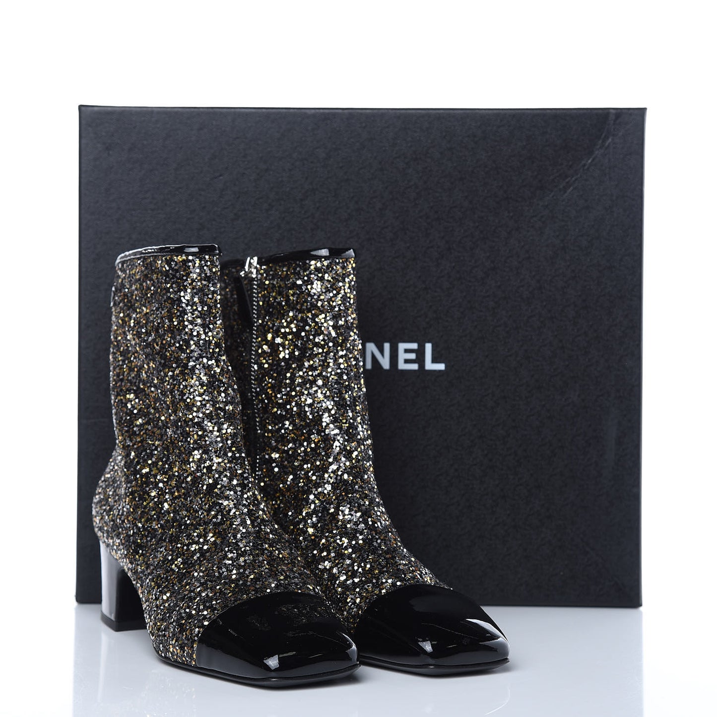 Glitter Patent Cap Toe Short Boots 38 Bronze Black
