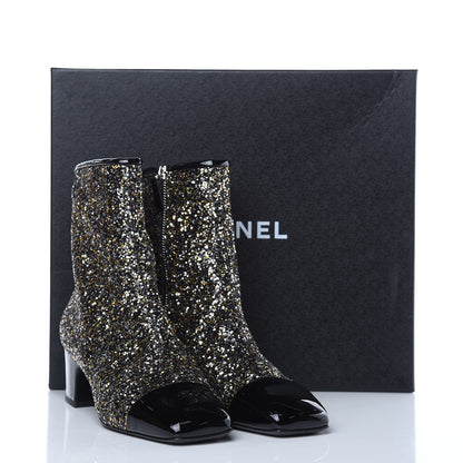 Chanel Glitter Patent Cap Toe Short Boots 38 Bronze Black 9 of 9