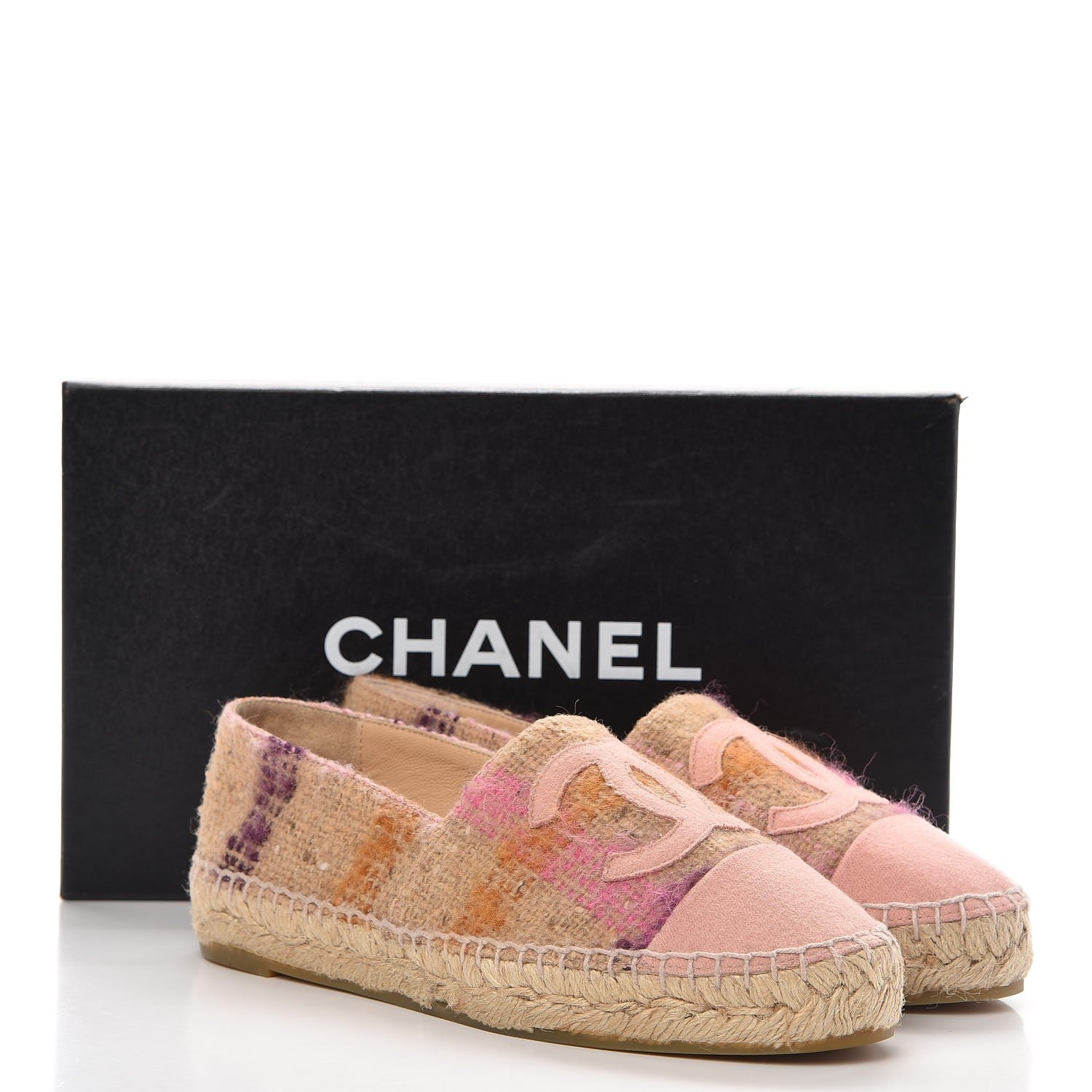 Chanel Tweed CC Espadrilles 35 Beige Pink Peach 9 of 10