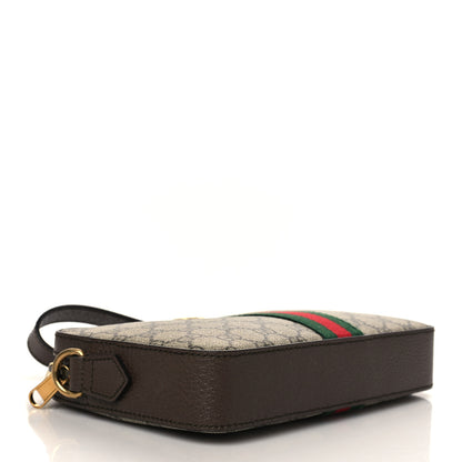 Gucci GG Supreme Monogram Textured Dollar Calfskin Web Ophidia Wristlet Shoulder Bag Beige Ebony New Acero 4 of 6