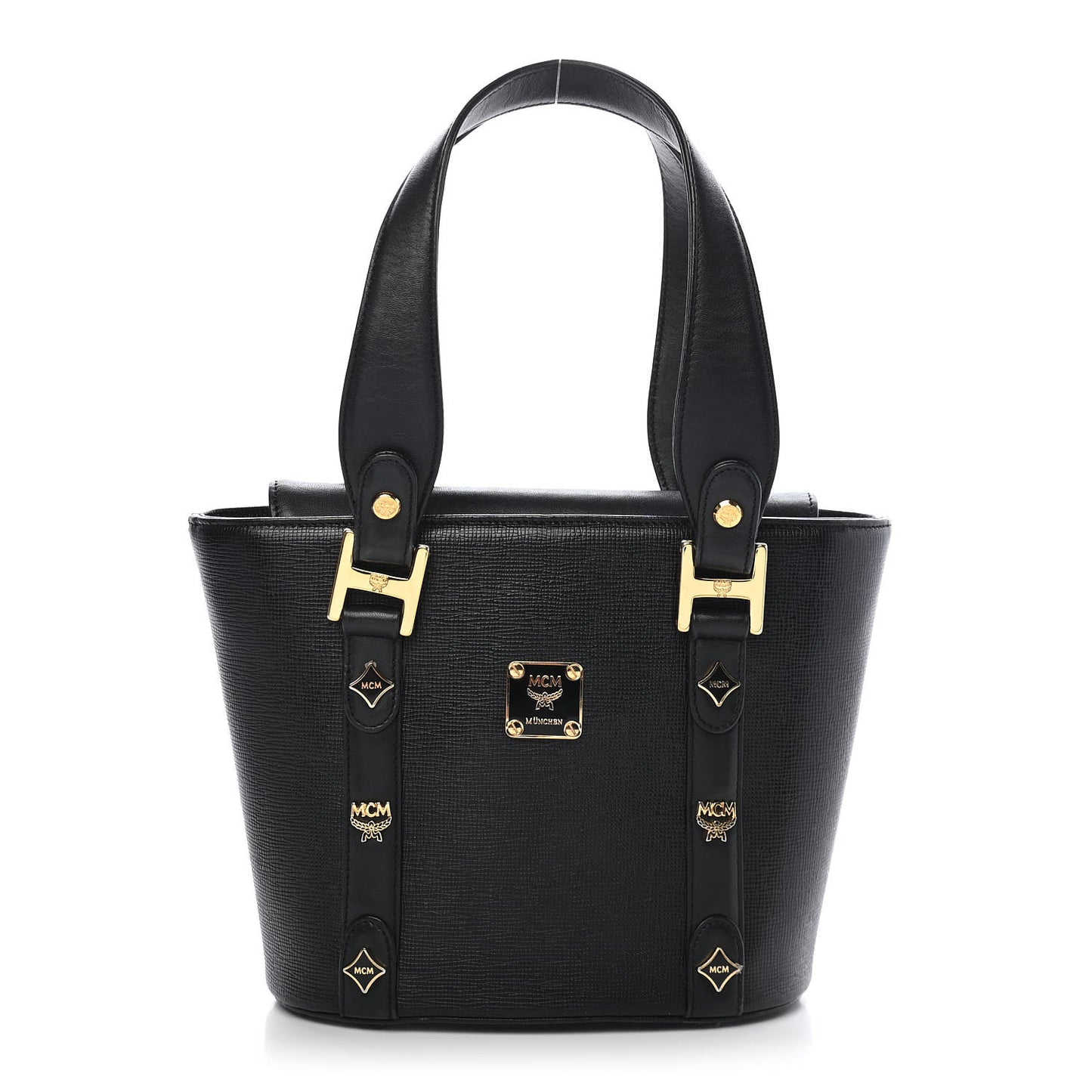 Saffiano Studded Shopping Tote Black