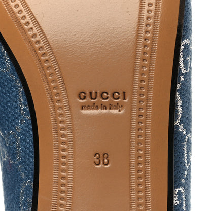 Gucci Canvas Lame GG Monogram Horsebit Womens Jordaan Loafers 38 Blue Silver Cornflower Blue 6 of 9