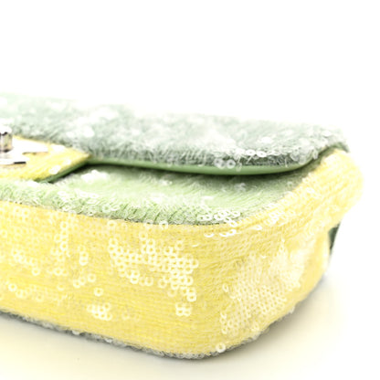 Chanel Sequin Mini Waterfall Flap Green Light Green Yellow 9 of 11