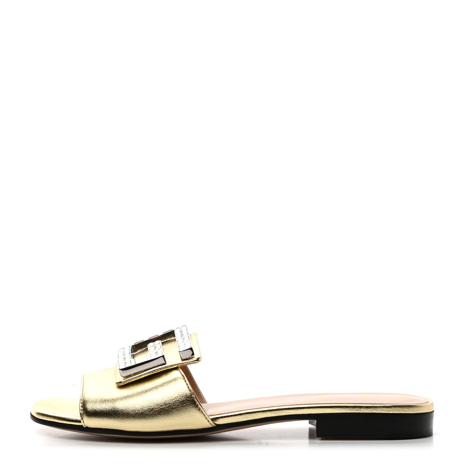 Gucci Metallic Nappa Crystal Square G Madelyn Slide Sandals 35 Gold 1 of 8