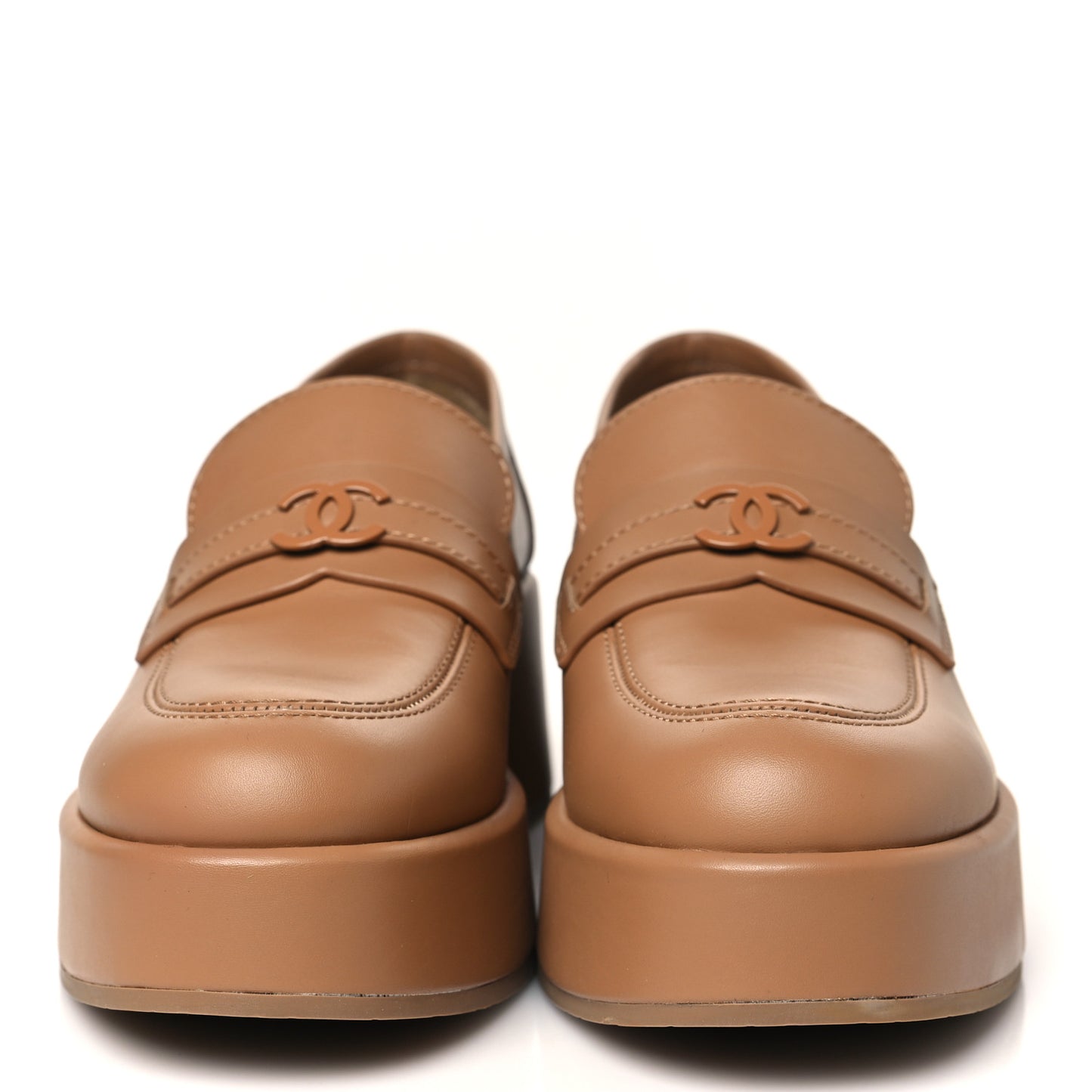 Calfskin CC Platform Loafers 39.5 Beige
