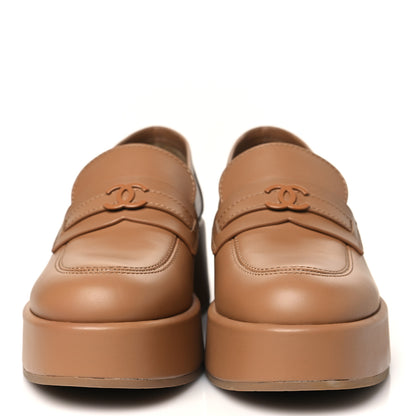 Chanel Calfskin CC Platform Loafers 39.5 Beige 3 of 10