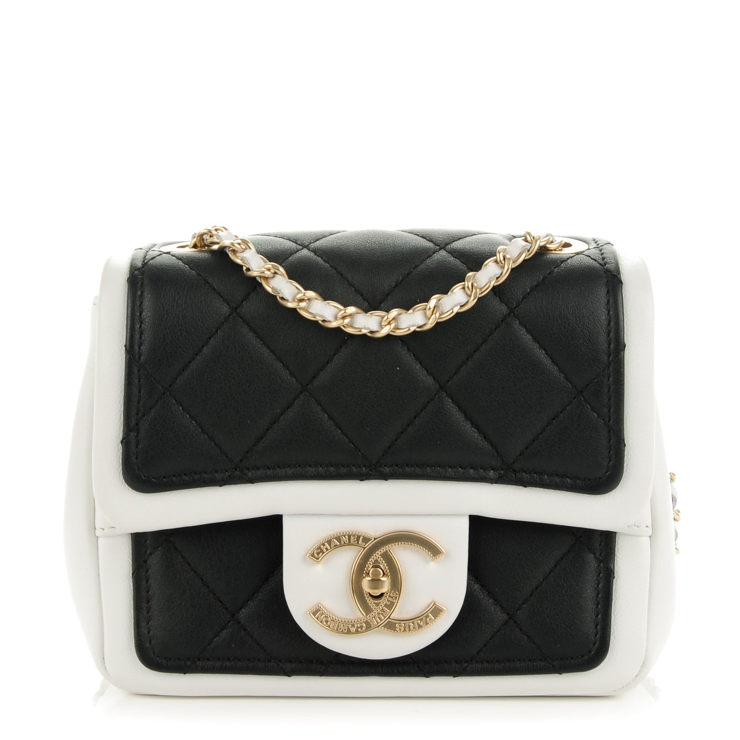Lambskin Quilted Graphic Mini Flap Bag Black White