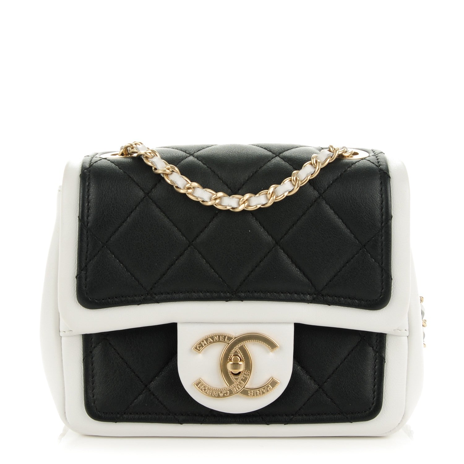 Chanel Lambskin Quilted Graphic Mini Flap Bag Black White 1 of 7