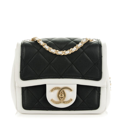 Chanel Lambskin Quilted Graphic Mini Flap Bag Black White 1 of 7