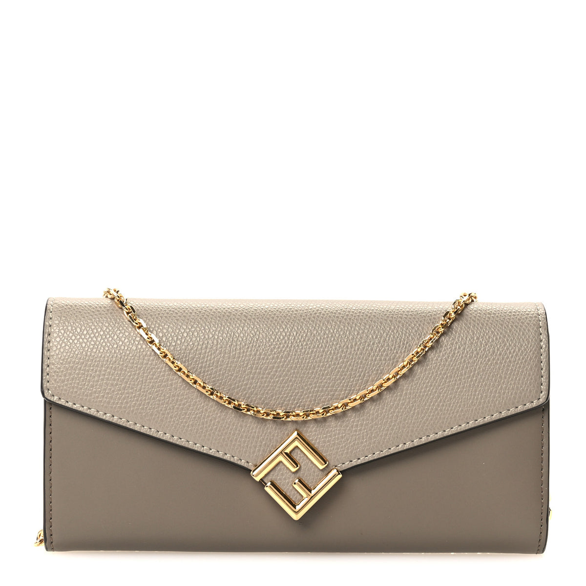 Vitello King Cruise FF Diamonds Continental Envelope Wallet On Chain Tartufo Tortora