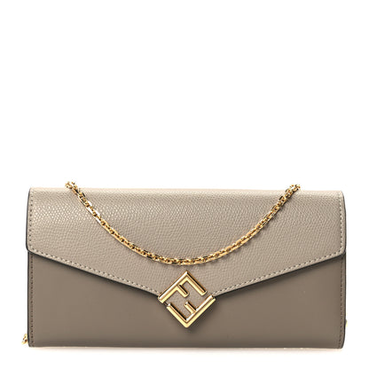 Fendi Vitello King Cruise FF Diamonds Continental Envelope Wallet On Chain Tartufo Tortora 1 of 12