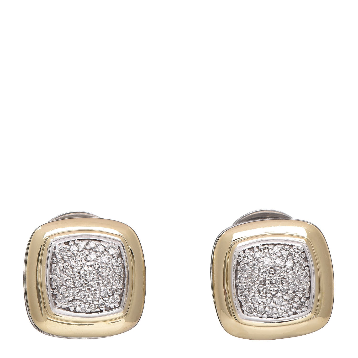 David Yurman Sterling Silver 18K Yellow Gold Diamond 11mm Albion Earrings 1 of 4