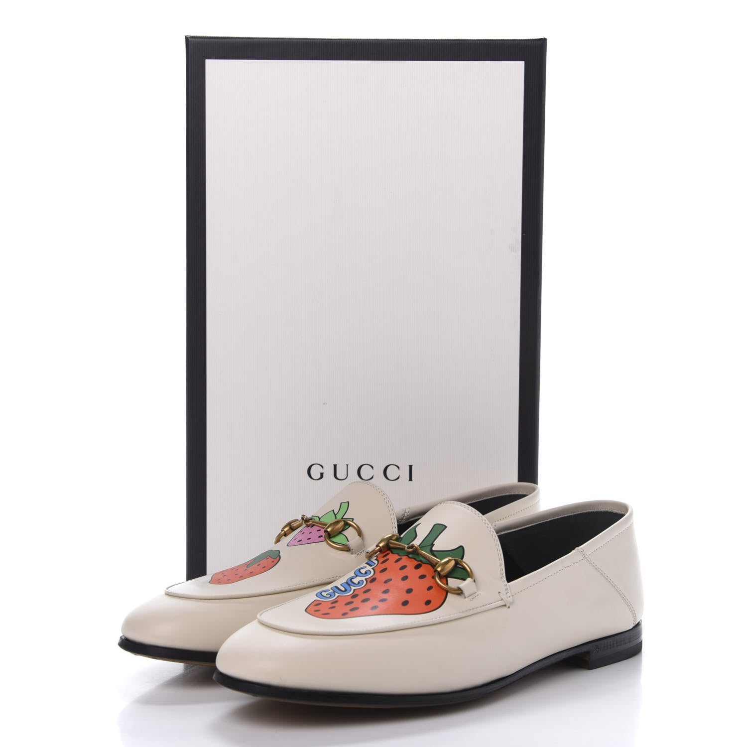 Gucci Calfskin Taste Strawberry Womens Brixton Horsebit Loafers 38.5 Ivory Red 10 of 10