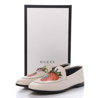 Gucci Calfskin Taste Strawberry Womens Brixton Horsebit Loafers 38.5 Ivory Red 10 of 10