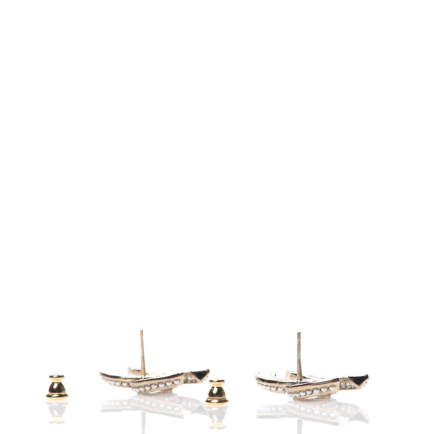 Crystal Pearl Chain Mania CC Earrings Gold