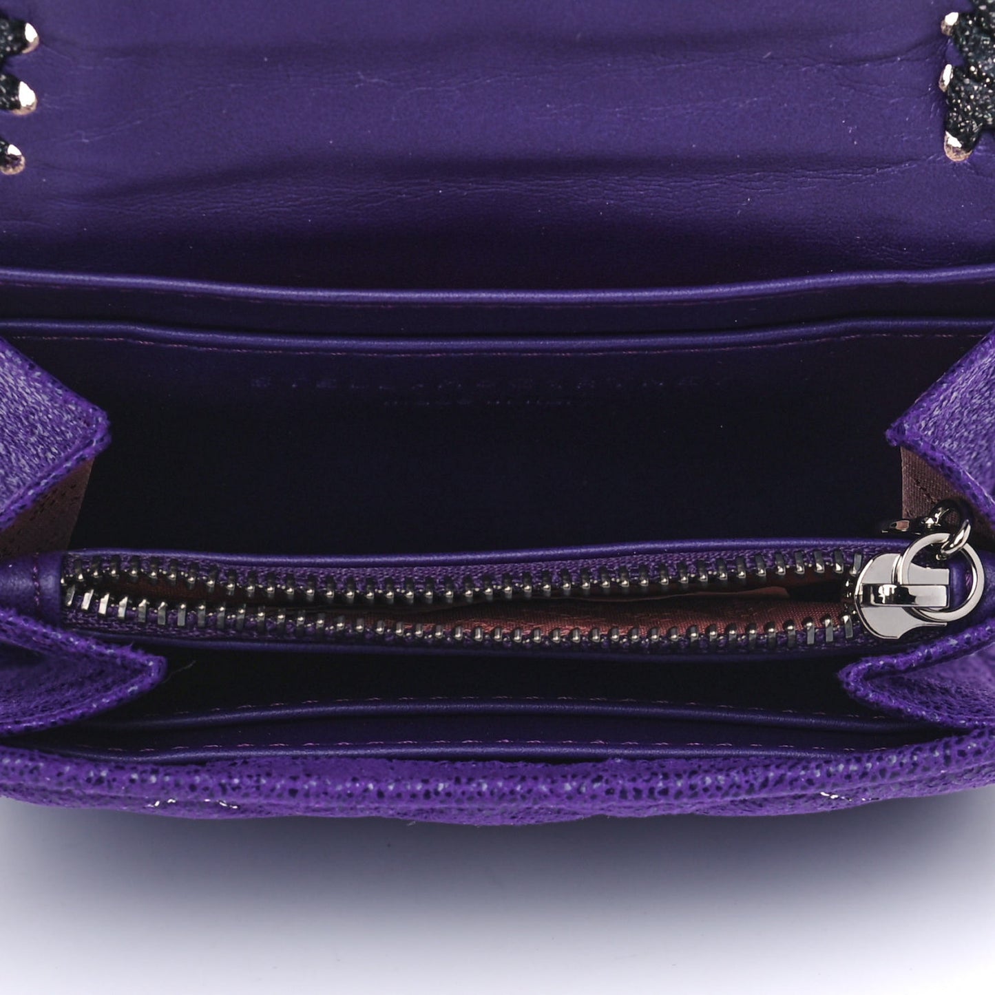 Metallic Shaggy Deer Quilted Small Falabella Wallet Purple