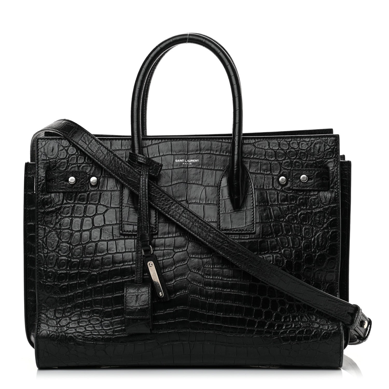 Saint Laurent Calfskin Crocodile Embossed Small Supple Sac de Jour Black 1 of 11