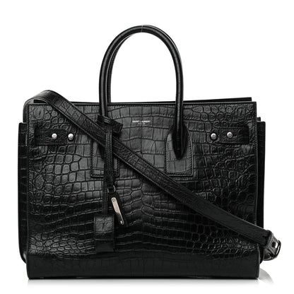 Saint Laurent Calfskin Crocodile Embossed Small Supple Sac de Jour Black 1 of 11