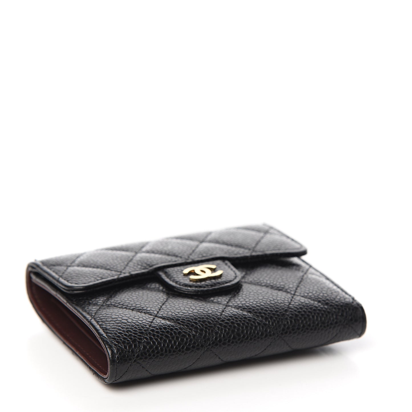 Caviar Quilted Compact Flap Wallet Black