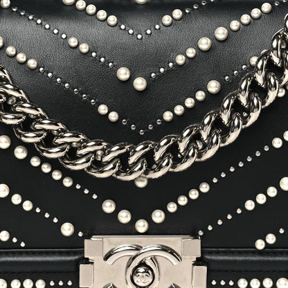Chanel Calfskin Pearl Chevron Medium Boy Flap Black 8 of 10