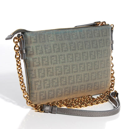Fendi Metallic Zucchino Canvas Small Forever Crossbody Platinum Light Blue 3 of 8
