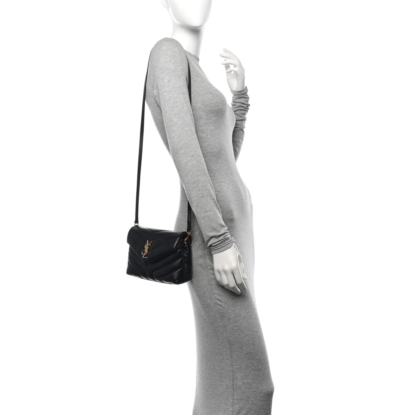 Calfskin Y Quilted Monogram Toy Loulou Crossbody Bag Black