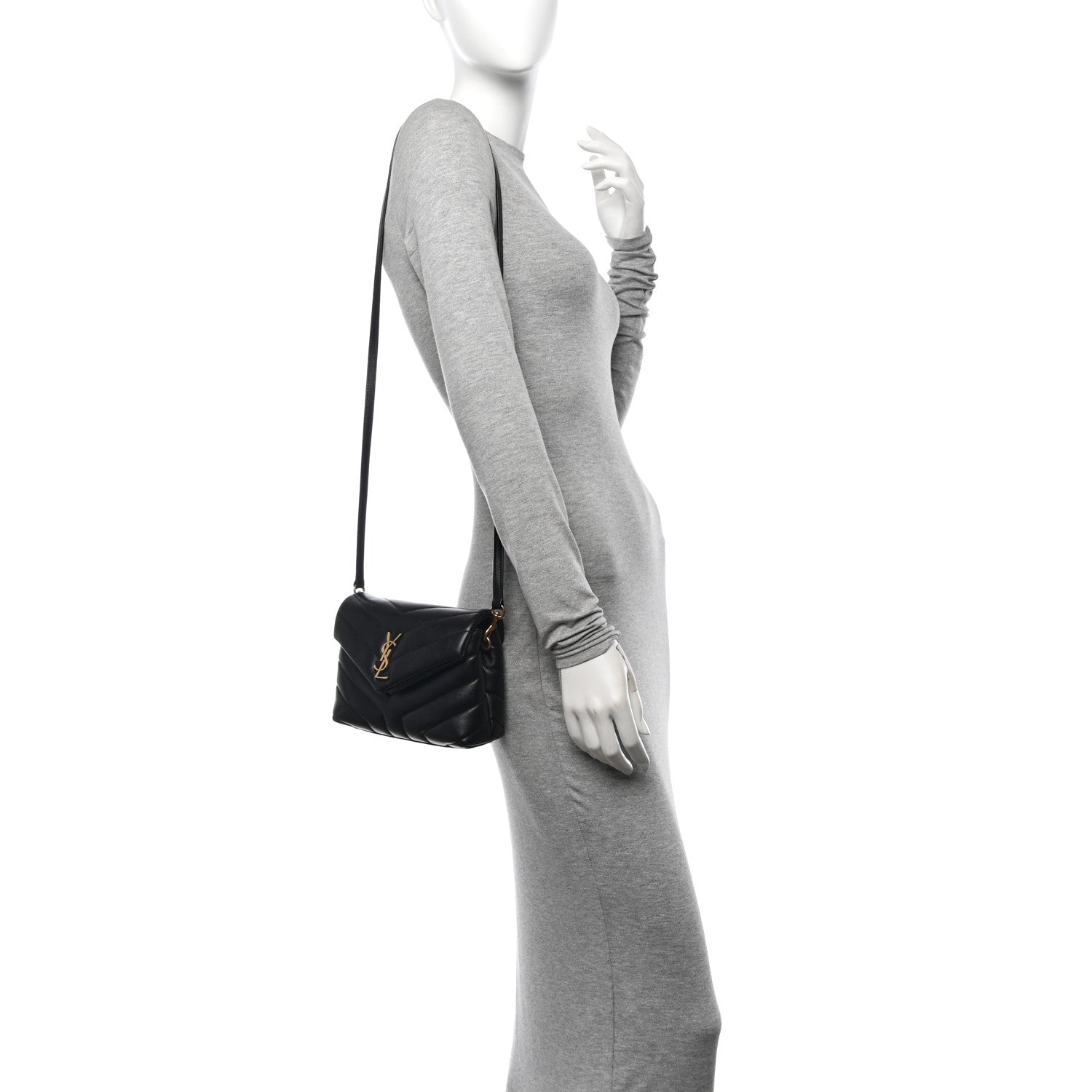 Saint Laurent Calfskin Y Quilted Monogram Toy Loulou Crossbody Bag Black 2 of 10