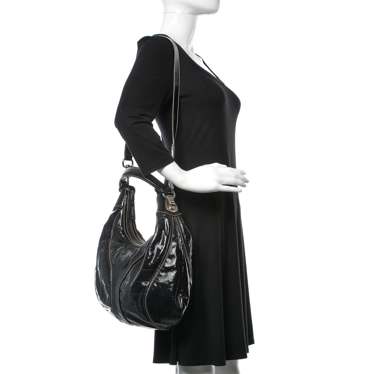 Patent Calfskin Medium Snow Glam Hobo Black