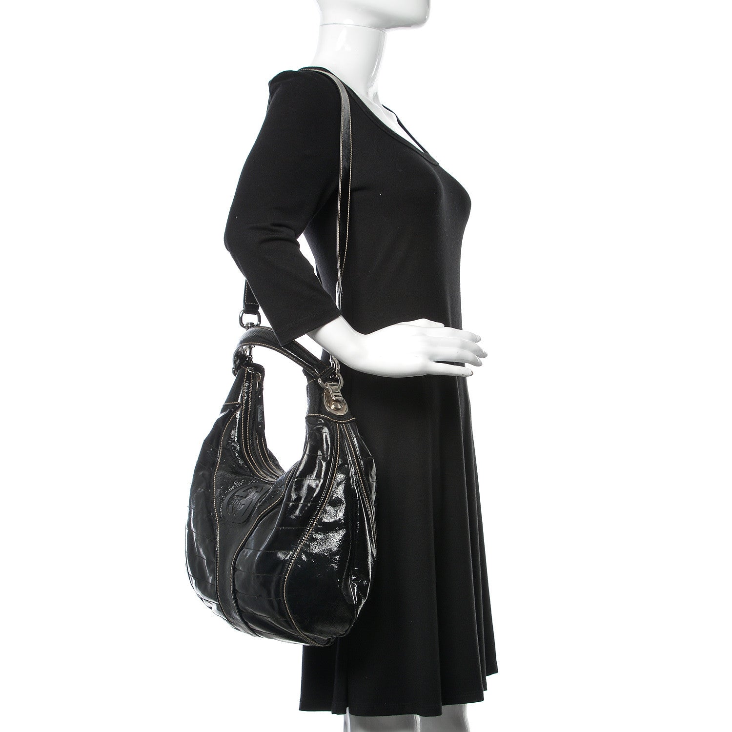 Gucci Patent Calfskin Medium Snow Glam Hobo Black 2 of 16